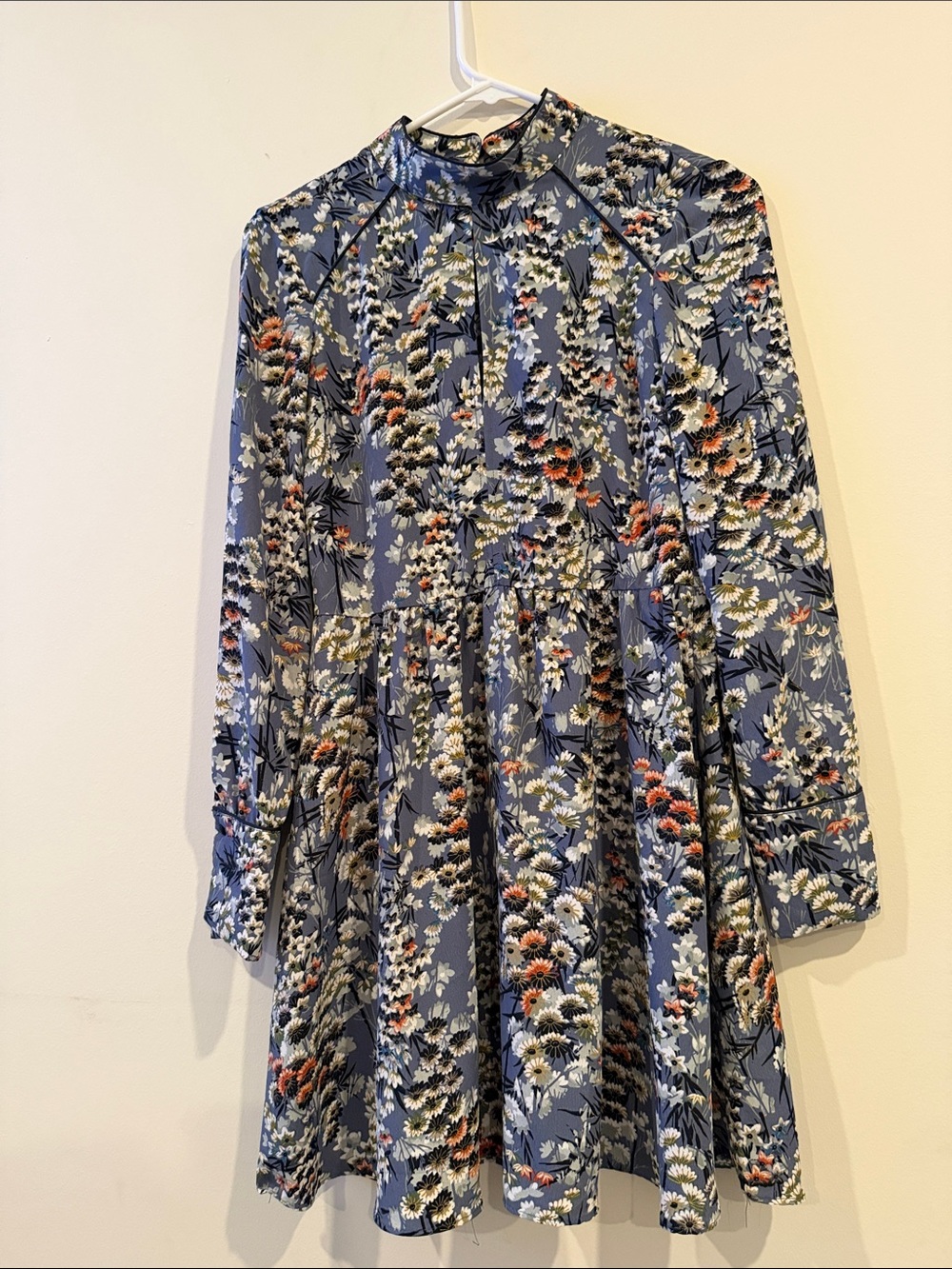 Zara Blue Floral Long-Sleeve Mini Dress